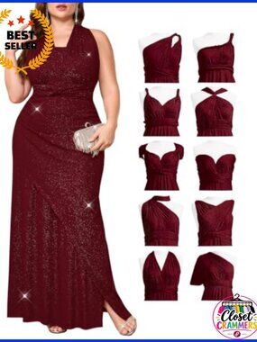 Plus Size Convertible Infinity Maxi Dress Sparkly Formal Evening Gown